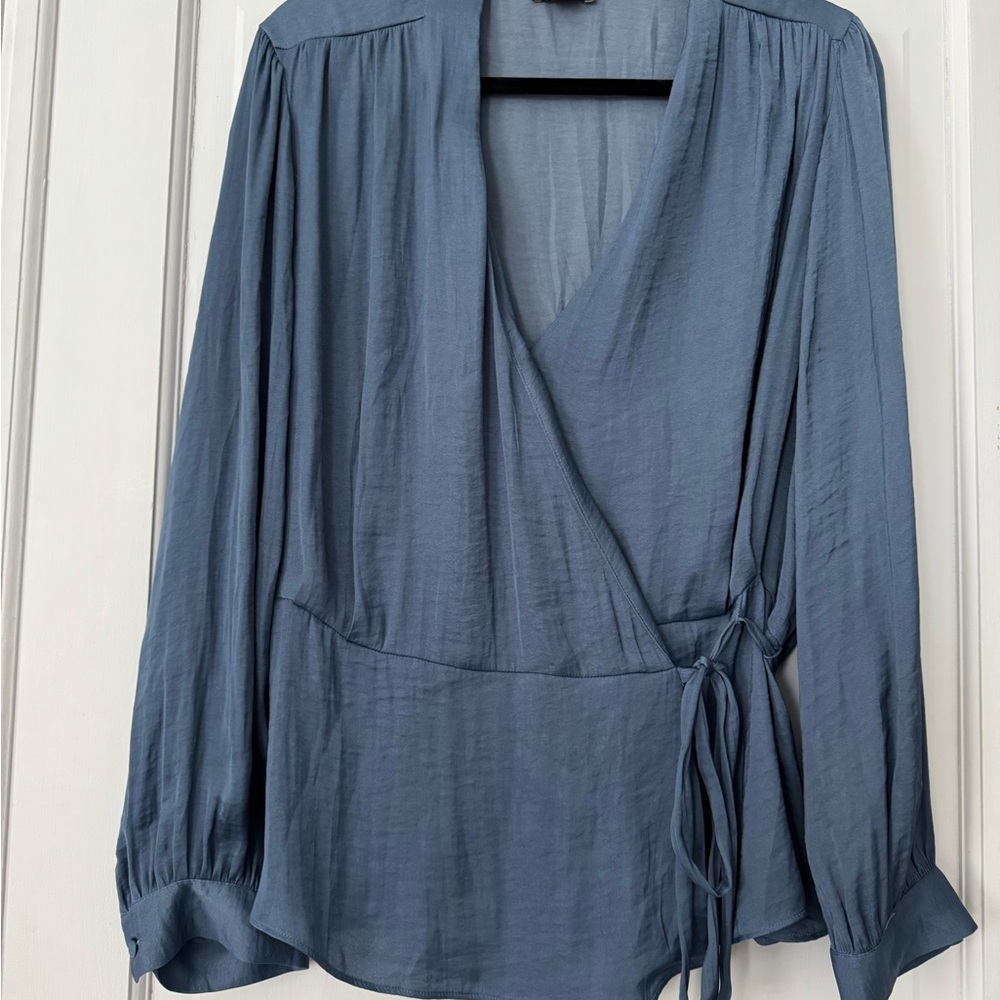 Elegant Blue Wrap Top